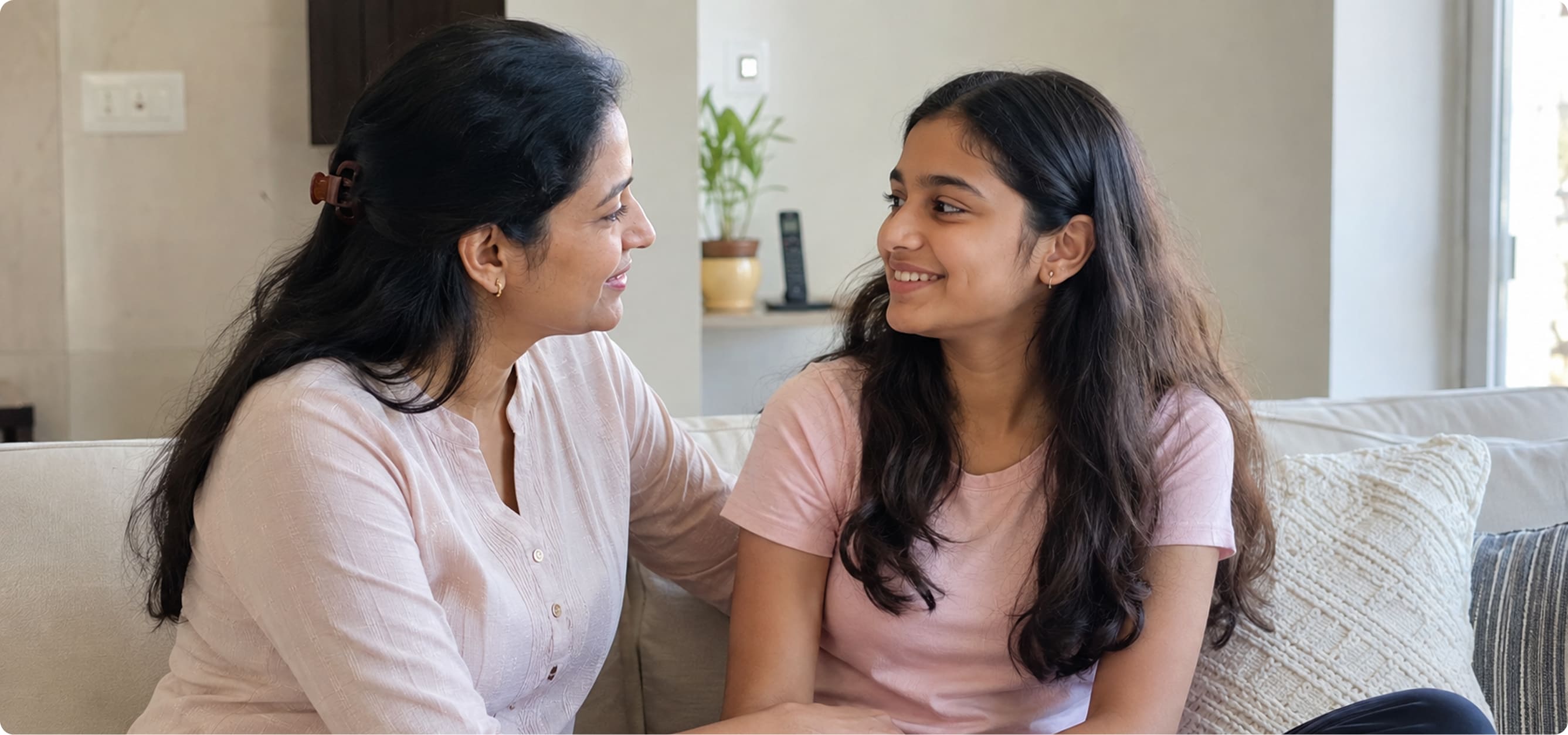 A mother and daughter talking together