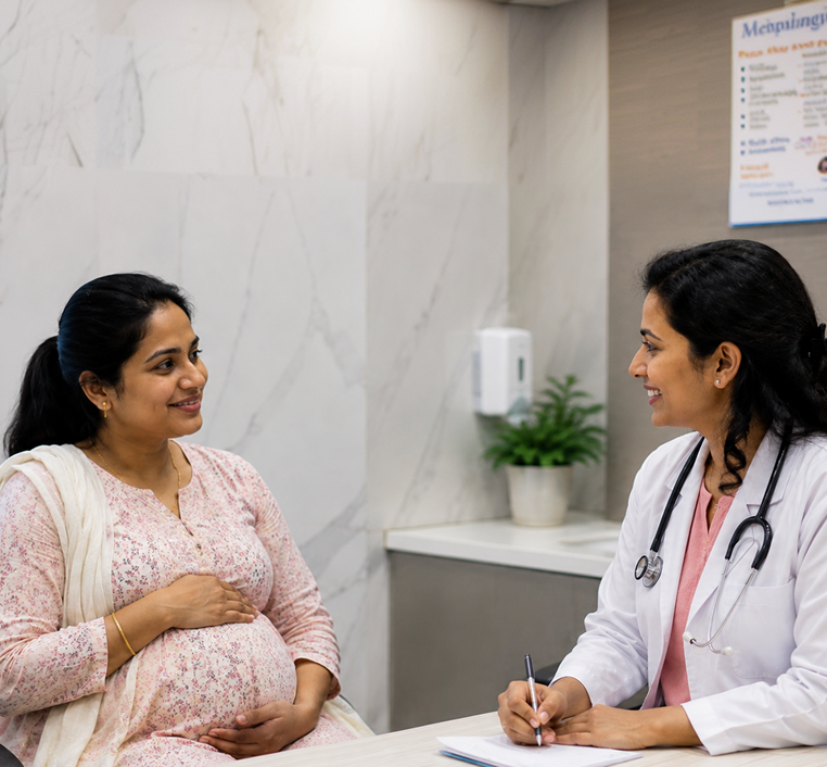 An expectant mother with her doctor